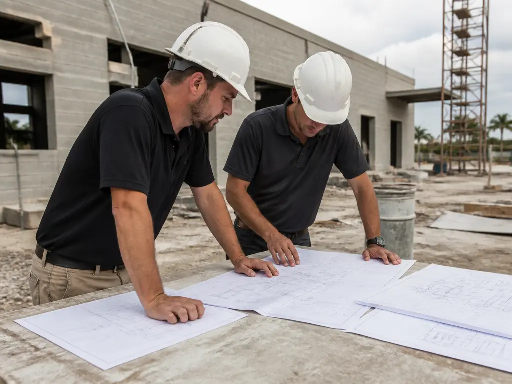 Axiom Construction leadership reviewing plans on site